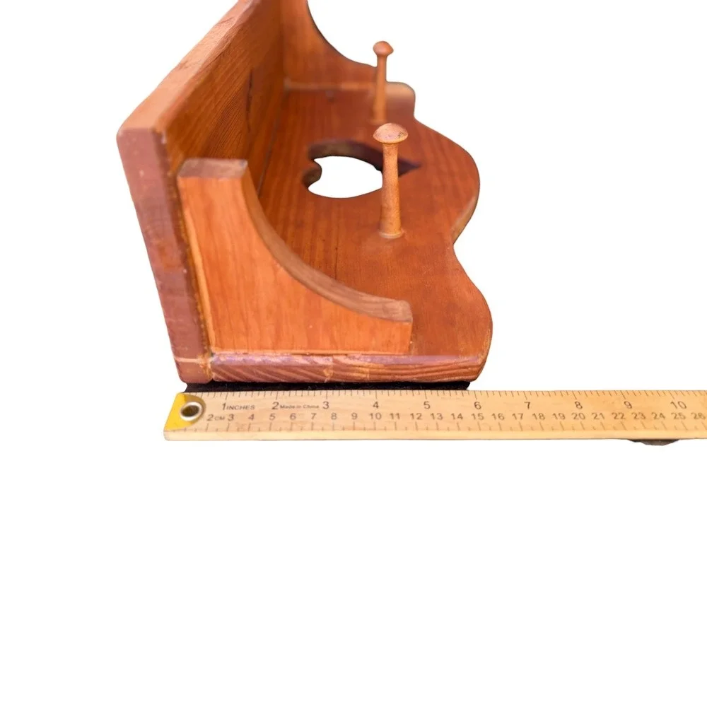 Vintage Pine Wood Heart Cutout Wall Shelf with Pegs Country Farmhouse Decor